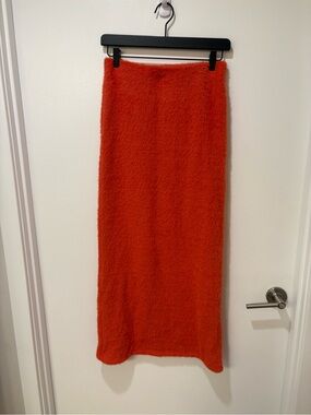 Anthropologie Orange Fuzzy Midi Skirt